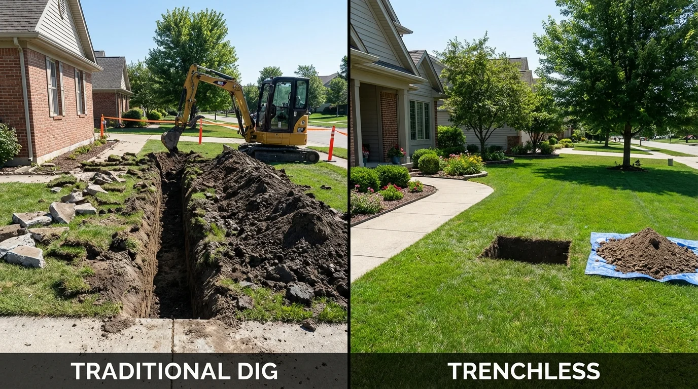 Trenchless sewer repair with minimal yard damage versus traditional excavation in Richland, GA